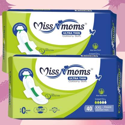 MISS N MOMS Ultra Thin XXL Sanitary Pads with Wings – Cottony Soft & Aloe Vera Fresh Sanitary Pad