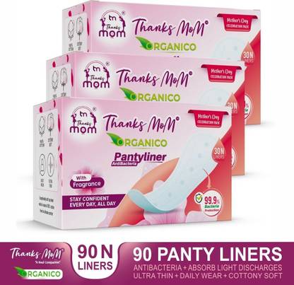 Thanks mom ORGANICO PANTY LINERS PACK OF 3 BOX |30X3=90 LINERS Pantyliner