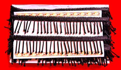 Pachrangi now beautiful look glass tube latkan val moti nana mix pati black 3 meter 4cm Lace Saree Falls