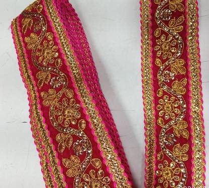 ridhi collection red color, beautiful golden work lace, pack of 9 metre Lace Saree Falls