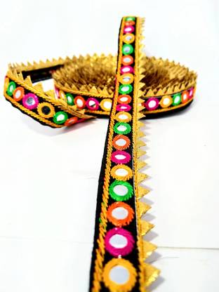 NIMISHA FASHION embrodared multi mirror and gota work Lace Saree Falls