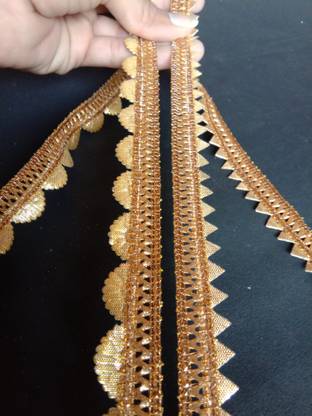 PACHRANGI FASHION FAB BAZAAR Triangle shape +round shape 2cm gold 9+9=18 meter 2pic Lace border Saree Falls Lace Saree Falls