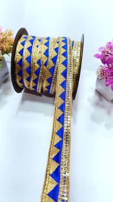 ALLROUNDLACES 10 MEATER PATTERN BLUE PAHADI 22 JARIGOLD Lace Saree Falls