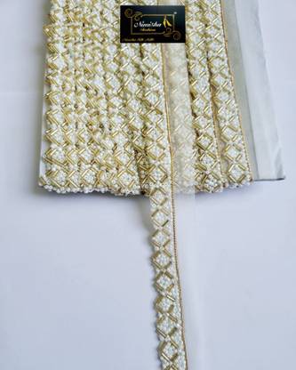 NIMISHA FASHION 9 meter fency glass pipe and moti work on net cloth Net Saree Falls