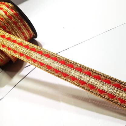 SHARDADAVILACE RED MAHARANI 1.5 INCHN NEW POSHAK BORDER LACE Lace Saree Falls