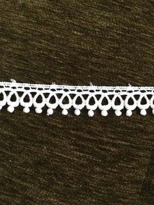 Dasync white crochet 9cm length and 2cm width croshia crosia Lace Cotton Blend Saree Falls