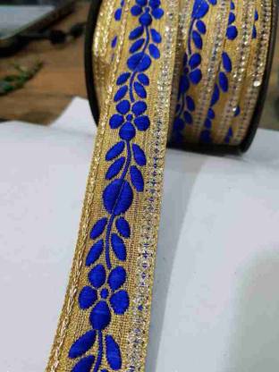 SHARDADAVILACE Blue FLOWER 1.5 INCH DUPPATA SAREE POSHAK BORDER LACE Lace Saree Falls