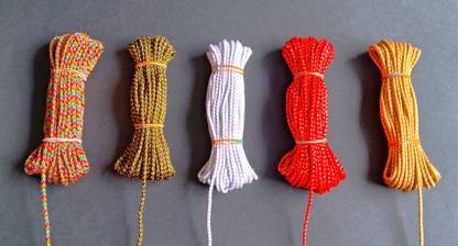 Pachrangi multi.black.white.red.gold 5 piece blouse Dori total 5×9=45meter mix pack of 4mm Lace Saree Falls