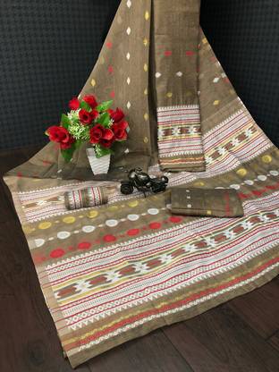 Embellished, Embroidered, Self Design, Woven Chanderi Chanderi, Silk Blend Saree with Unstitched Blouse