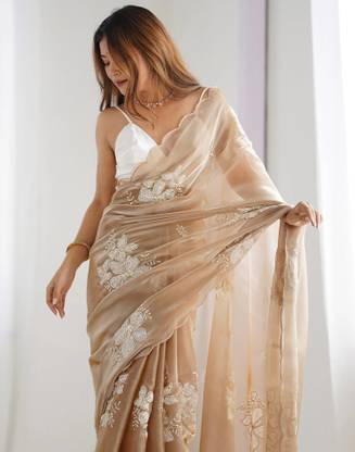 Satrani Embellished, Embroidered Bollywood Jimmy choo, Chiffon Saree