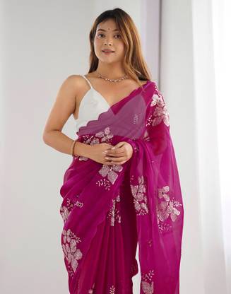 Satrani Embellished, Embroidered Bollywood Jimmy choo, Chiffon Saree
