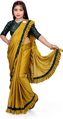 Greeva Fashion Embellished Bollywood Lycra Blend Saree with Unstitched Blouse
