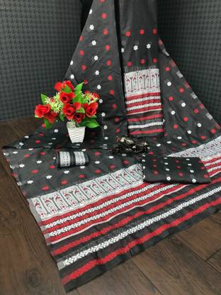 PACIFICFASHION Embellished, Embroidered, Self Design, Woven Chanderi Chanderi, Silk Blend Saree with Unstitched Blouse