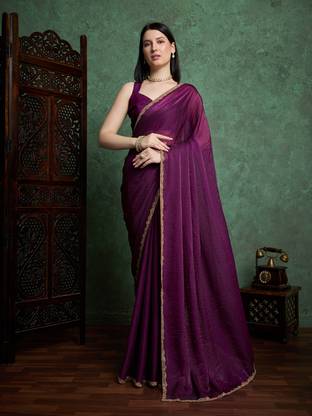 FluteFashion Self Design Bollywood Chiffon Saree