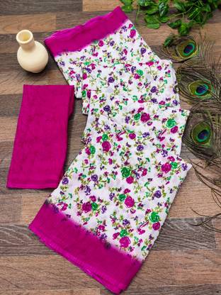 Ombre, Floral Print Daily Wear Georgette Saree with Unstitched Blouse