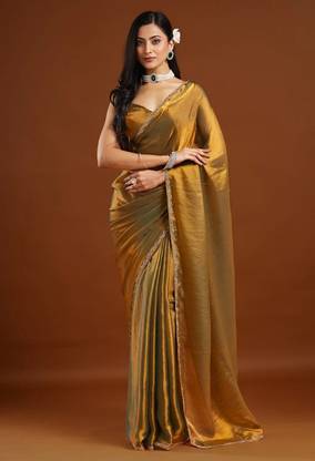 QVIDYA Self Design, Embellished Bollywood Tussar Silk Saree
