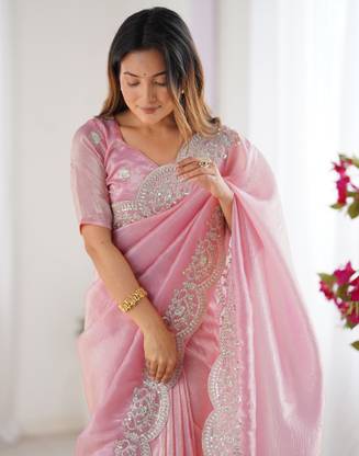 Satrani Embellished, Embroidered Bollywood Jimmy choo, Tissue Saree