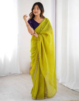 RISILA Self Design, Embellished, Embroidered Bollywood Chiffon, Silk Blend Saree