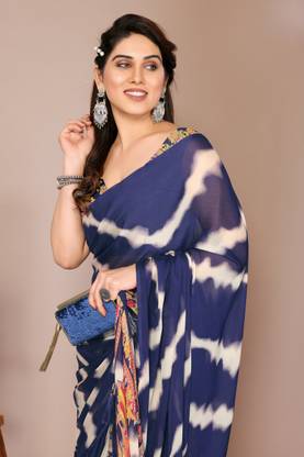 MIRCHI FASHION Printed, Striped Leheria Chiffon, Georgette Saree