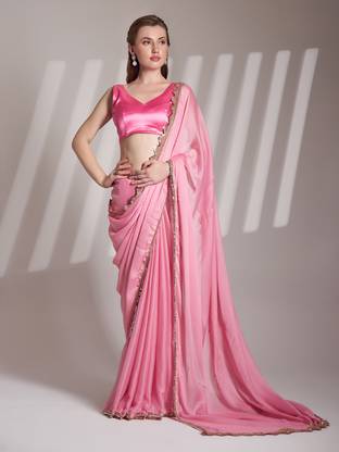 Divastri Embellished, Solid/Plain, Dyed Bollywood Chiffon Saree