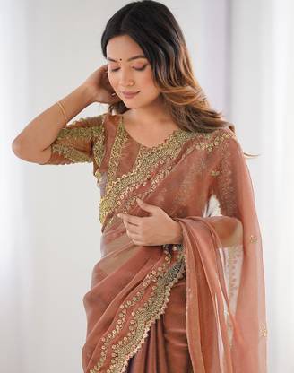 Satrani Embellished, Embroidered Bollywood Jimmy choo, Chiffon Saree