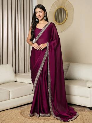 Sareemall Embellished Bollywood Satin Saree