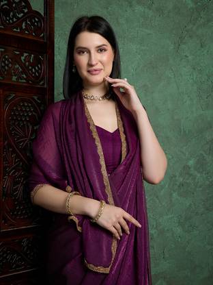 Dhimahi Solid/Plain Bollywood Chiffon Saree