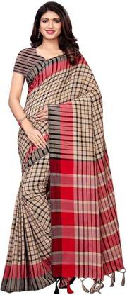 BPLASH FASHION Striped Daily Wear Cotton Silk Saree with Unstitched Blouse
