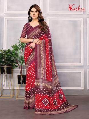 Printed Bandhani Georgette Saree