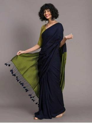 Binay textile Self Design Handloom Cotton Silk Saree