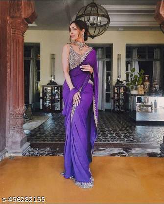 zili Solid/Plain Banarasi Georgette Saree