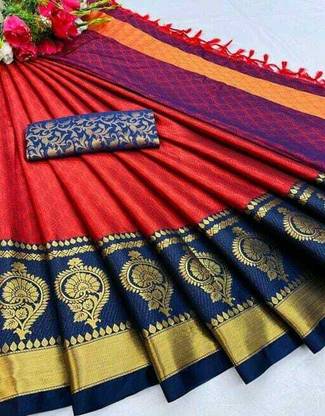 VILLAGIUS Coimbatore Cotton Silk Saree with Unstitched Blouse