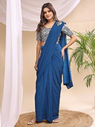HERVALLY Solid/Plain Bollywood Lycra Saree