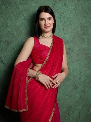 Dhimahi Solid/Plain Bollywood Chiffon Saree