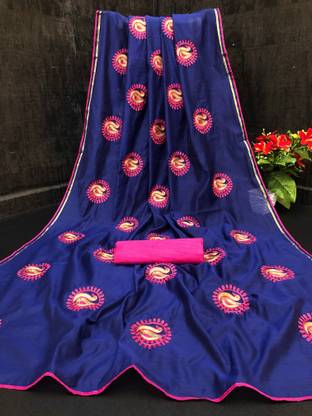 Bhaktii Designer Embroidered Chanderi Chanderi Saree with Unstitched Blouse