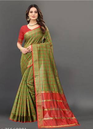 Checkered Bollywood Cotton Blend Saree