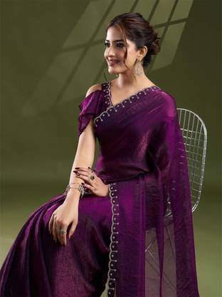 ZELENKA Solid/Plain Bollywood Chiffon Saree