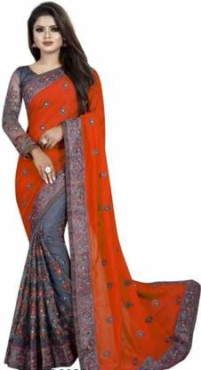 Embroidered Bollywood Net, Pure Silk Saree