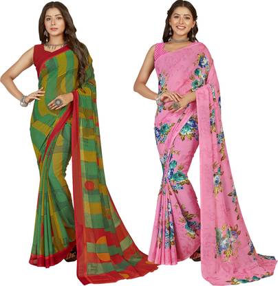 Anand Sarees Floral Print, Paisley, Ombre, Striped, Geometric Print Fashion Georgette Saree with Unstitched Blouse