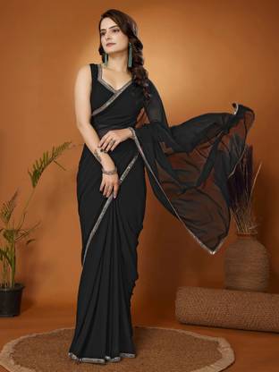 Vishva creation Solid/Plain, Embellished Bollywood Georgette Saree