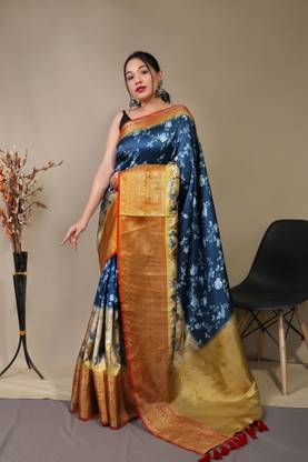 LeeliPeeri Designer Digital Print Kanjivaram Silk Blend Saree with Unstitched Blouse