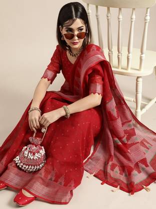 Sareemall Printed Tant Linen Saree