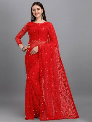 Self Design, Woven, Plain Fashion Net Saree
