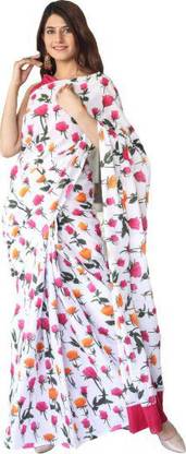 Cotton Mulmul Saree Hub Floral Print Bandhani Pure Cotton Saree with Unstitched Blouse