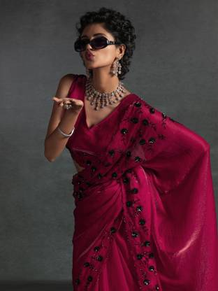 Sareemall Embellished Bollywood Satin Saree