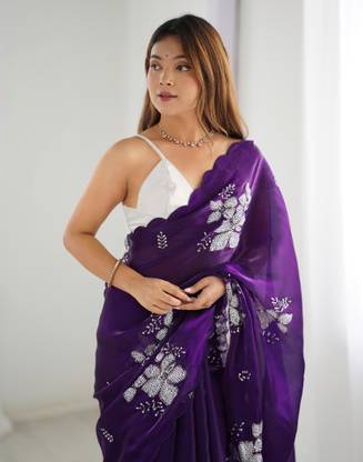 Satrani Embellished, Embroidered Bollywood Jimmy choo, Chiffon Saree