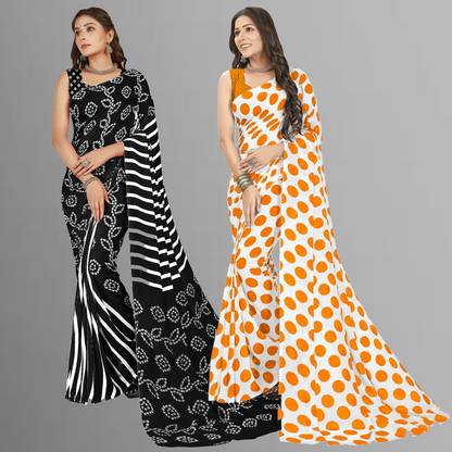 Anand Sarees Paisley, Striped, Floral Print, Ombre, Printed Daily Wear Georgette Saree with Unstitched Blouse