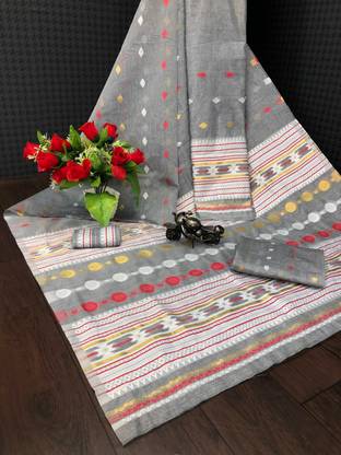 PACIFICFASHION Embellished, Embroidered, Self Design, Woven Chanderi Chanderi, Silk Blend Saree with Unstitched Blouse