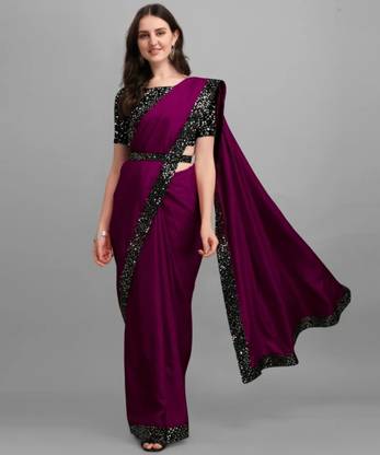 Shreenathji Enterprise Solid/Plain, Embroidered, Embellished Bollywood Silk Blend Saree