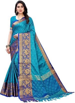 GOPEEE Self Design Bollywood Cotton Silk Saree with Unstitched Blouse